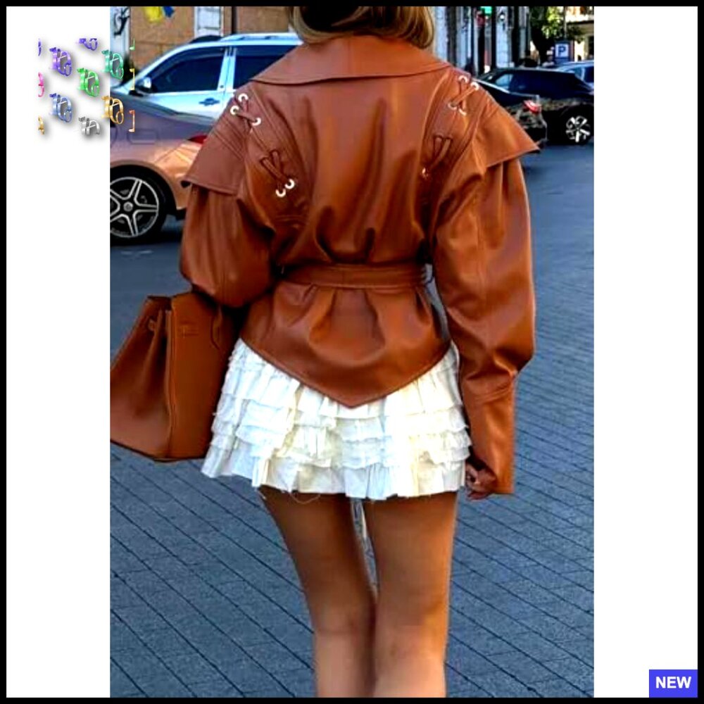 Oversized Faux Leather Jacket Lace Up Belted Motorcycle Bomber Chic Y2K - Picture 4 of 7